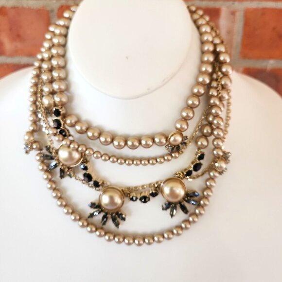 Ann Taylor Vintage-Inspired Multi-Strand Pearl Statement Necklace Crystal Accent - Picture 2 of 7
